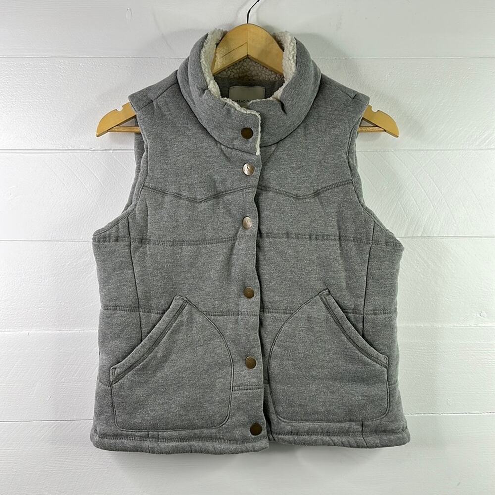 THREAD & SUPPLY‎ Gray Cream Fur Neck Lined Puffy Sleeveless Vest Top Size Medium